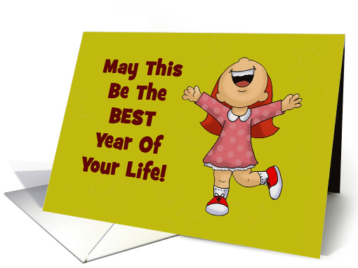 New Year's Card With Little Girl In A Happy Pose Cheering card