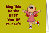 New Year’s Card With Little Girl In A Happy Pose Cheering card