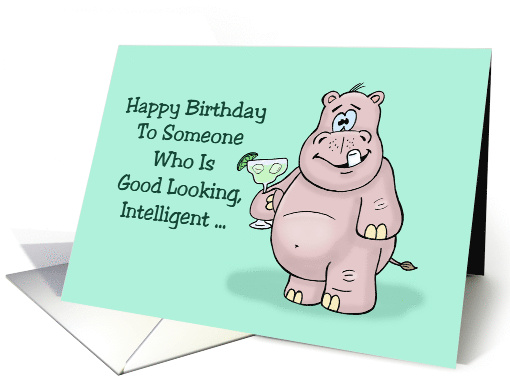 Birthday Card With Hippo With Drink In Hand Happy... (1559916)