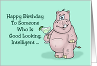 Birthday Card With Hippo With Drink In Hand Happy Birthday To Someone card