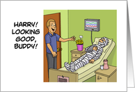 Get Well Card With Cartoon About Man In Bandages In Hospital card