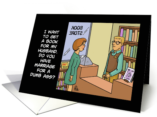 Blank Note Card With Cartoon About Woman In A Book Store card