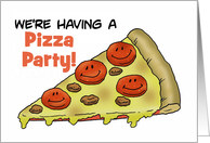 Cute Pizza Party Invitation With Cartoon Pizza And Smiling Pepperoni card