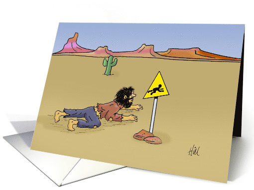 Blank Note Card With Cliche Man Crawling In Desert With... (1562770)