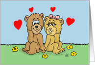 Cute Blank Note Card With Cartoon Of Cute Bear Couple With Hearts card