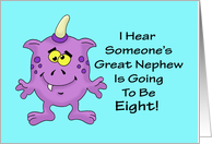 8th Birthday Card for a Great Nephew With A Cartoon Alien, Monster card