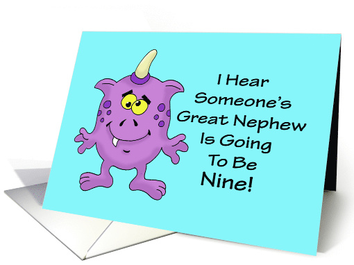 9th Birthday Card for a Great Nephew With A Cartoon... (1563604)