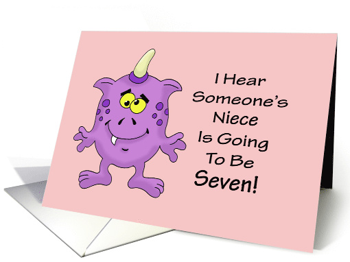 7th Birthday Card for a Niece With A Cartoon Alien, Monster card