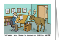 Funny Blank Note Card With Cartoonist Trying To Summon My Muse card