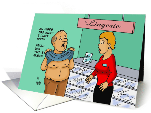 Funny Anniversary Card With Man Buying Lingerie For Wife card