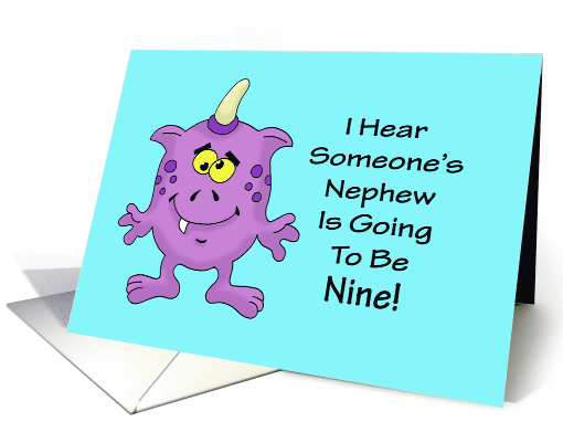 9th Birthday Card for a Nephew With A Cartoon Alien, Monster card