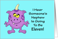 11th Birthday Card for a Nephew With A Cartoon Alien, Monster card