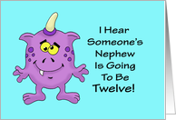 12th Birthday Card for a Nephew With A Cartoon Alien, Monster card
