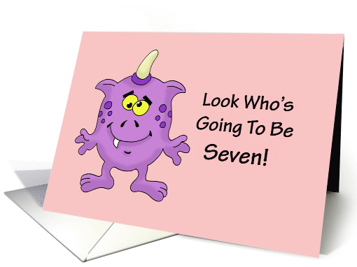 7th Birthday Card for a girl With A Cartoon Alien, Monster card