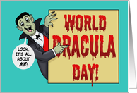 World Dracula Day Card With Cartoon Vampire All About Me card