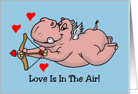 Love And Romance Card With Hippo Cupid Love Is In The Air card