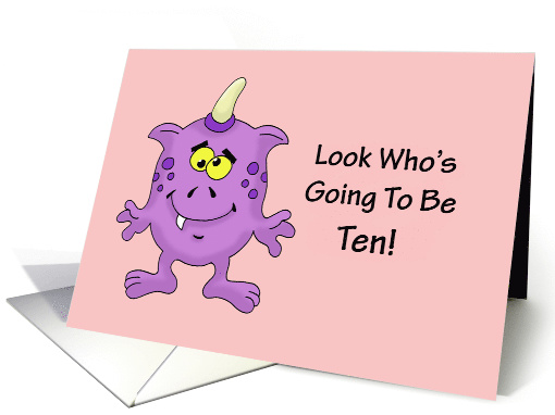 10th Birthday Card for a girl With A Cartoon Alien, Monster card