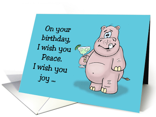 Humorous Birthday Card With Cartoon Hippo Holding A Glass... (1566538)