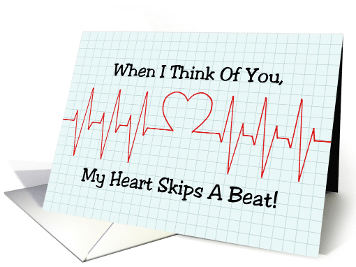 Heartbeat Display With Heart Thinking of You Blank Inside card