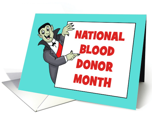 Cute National Blood Donor Month Card With Cartoon Dracula card