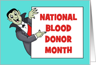 Cute National Blood Donor Month Card With Cartoon Dracula card