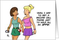 National App Day With Cartoon Of Young Woman With Two Phones card