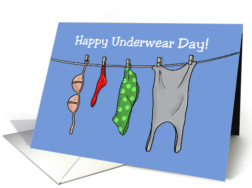 National Underwear Day Card With Cartoon Clothesline With Undies card