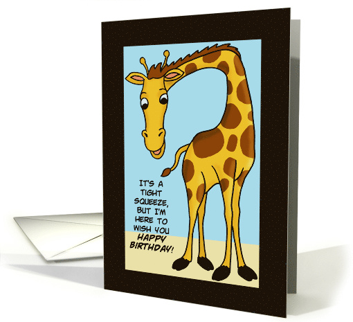 Birthday Card With Cartoon Giraffe Bent Over To Fit The card (1568458)