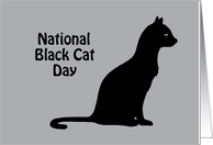 National Black Cat Day Card With Regal Looking Black Cat Drawing card