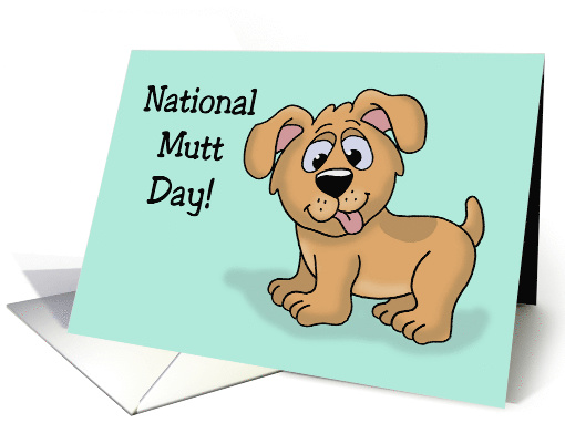 National Mutt Day Card With Cute Puppy On Blue Background card