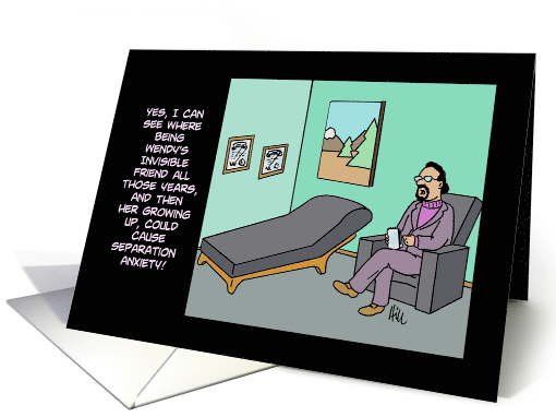 Humorous Blank Note Card With Psychiatrist Talking To Empty Couch card
