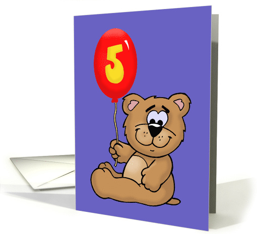 Cute Birthday Card For A Boy's 5th Birthday With Cartoon Bear card