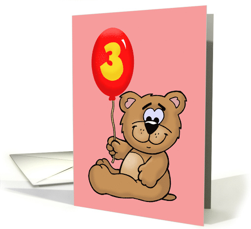 Cute Birthday Card For A Girl's 3rd Birthday With Cartoon Bear card
