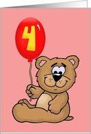 Cute Birthday Card For A Girl’s 4th Birthday With Cartoon Bear card