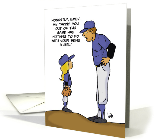 Humorous Card With Female Little Leaguer Being Relieved card (1571482)