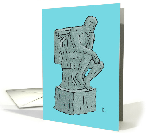 Humorous Adult Blank Note Card With The Thinker On A Toilet card