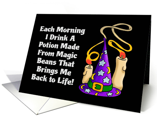 Humorous Let's Do Coffee Invitation with Wizard Hat Magic Potion card