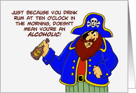 National Rum Day Card With Cartoon Pirate Holding A Bottle Of Rum card