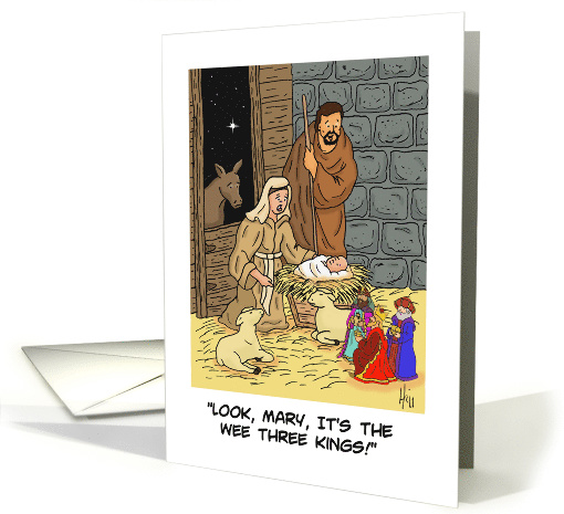 Humorous Blank Note Card With Nativity Scene Wee Three Kings card