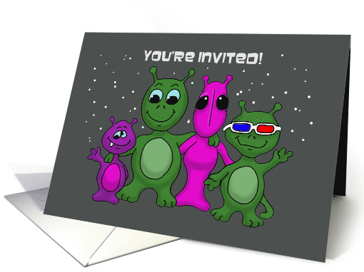 Kids Birthday Party Invitation With Alien Creatures Outer... (1572094)