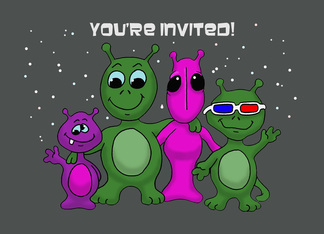Kids Birthday Party Invitation With Alien Creatures Outer Space Theme