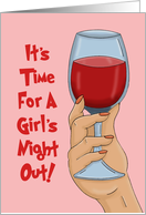 Girl’s Night Out Party Invitation With Hand Holding Glass Of Wine card