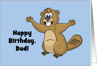Father’s Birthday Car With Cartoon Beaver Best Dam Dad Ever card