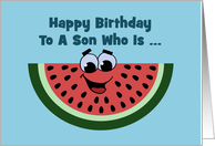 Cute Birthday For Son Cartoon Watermelon Slice One In A Melon card