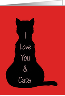 Cute Blank Note Card With Cat Silhouette I Love You & Cats card