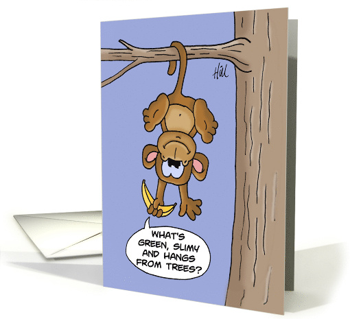 Kids Birthday Card With Cartoon Monkey Hanging Upside Down card