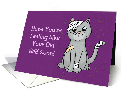 Get Well Card For Accident With Bandaged Cartoon Cat Old... (1574606)