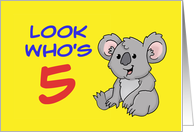 Cute Birthday Card For Fifth Birthday With Koala Bear Look Who’s 5 card