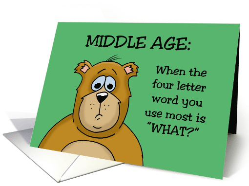 Blank Note Card Middle Age With Cartoon Bear Four Letter Word card