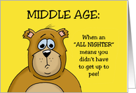 Blank Note Card Middle Age With Cartoon Bear All Nighter card